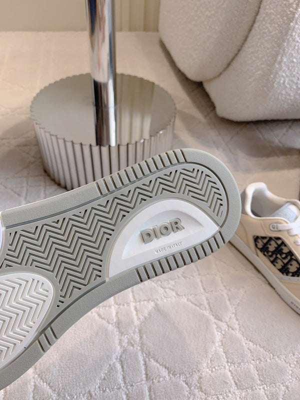 CD B27 Low-Top Sneaker White Beige Mix Charcoal Blue Print Calfskin And Oblique Jacquard