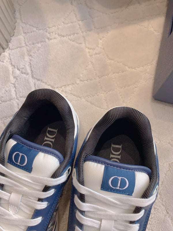 CD B27 Low-Top Sneaker White Blue Print Calfskin And Oblique Jacquard Fabric