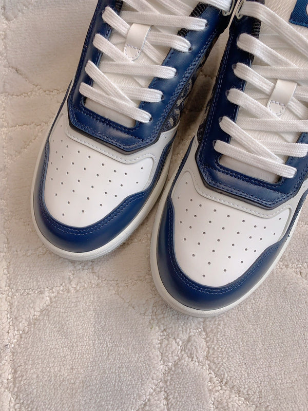 CD B27 Low-Top Sneaker White Blue Print Calfskin And Oblique Jacquard Fabric