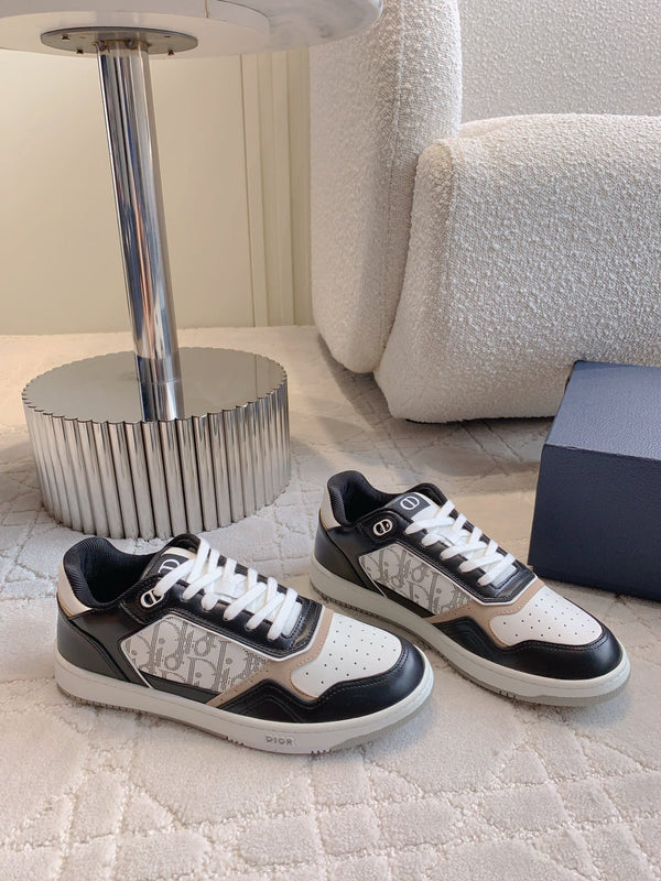 CD B27 Low-Top Sneaker Black White Mix Beige Print Calfskin