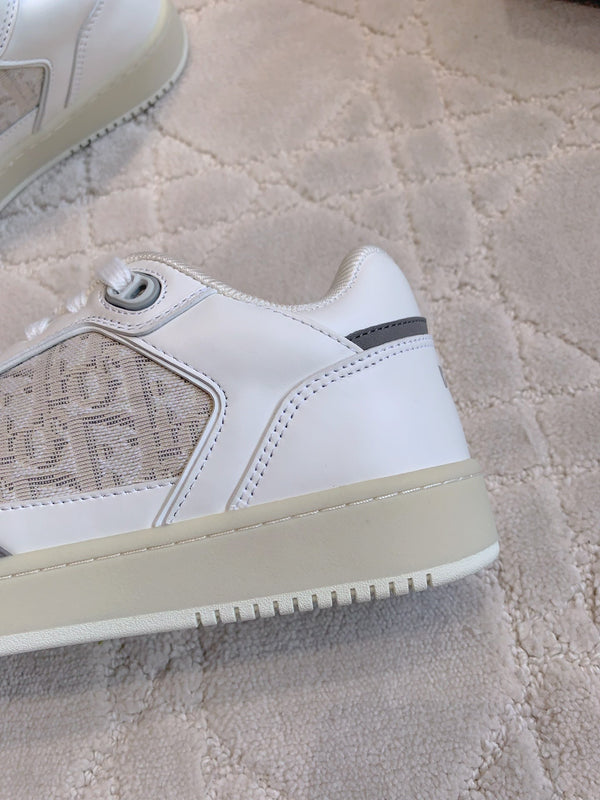 CD B27 Low-Top Sneaker White Mix Beige Grey Print Calfskin And Canvas