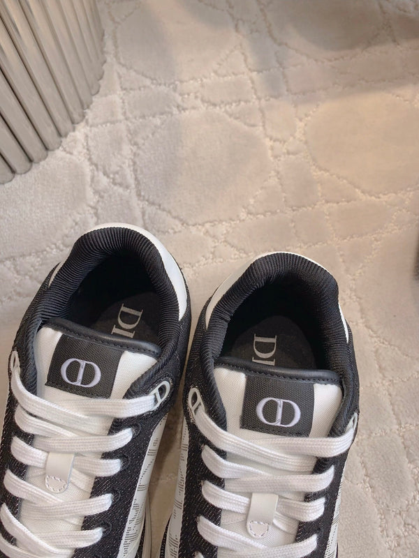 CD B27 Low-Top Sneaker Black White Print Calfskin And Denim Fabric