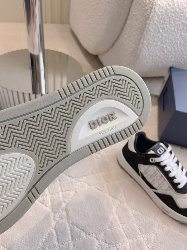 CD B27 Low-Top Sneaker Black White Print Calfskin And Denim Fabric