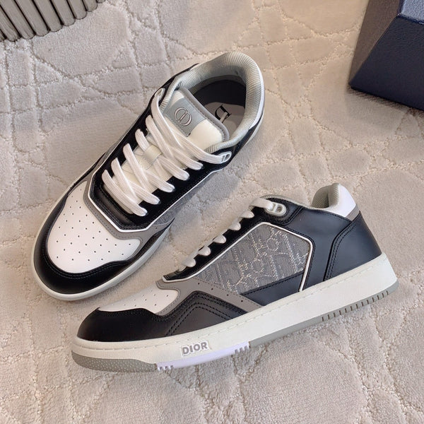 CD B27 Low-Top Sneaker Black Grey Mix White Calfskin And Oblique Jacquard Fabric