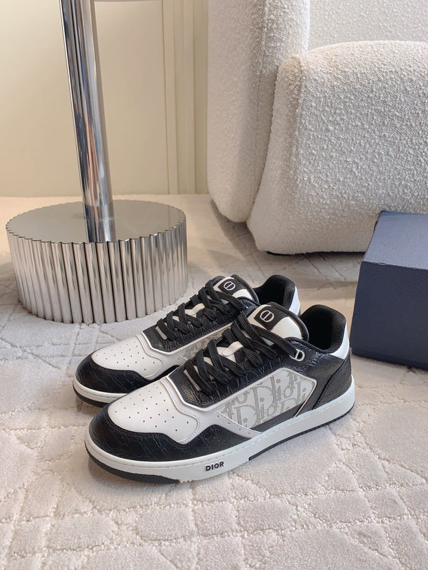 CD B27 Low-Top Sneaker White Black Print Wrinkled Calfskin