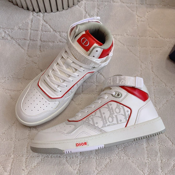 CD B27 High-Top Sneaker White Red Print Calfskin