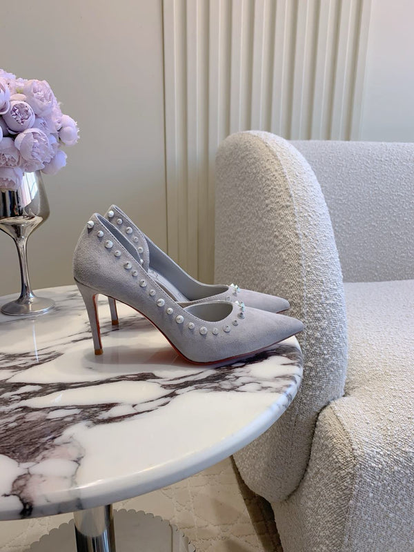 CL Irishell 85 Studded d'Orsay Pumps Light Pewter Suede 177129