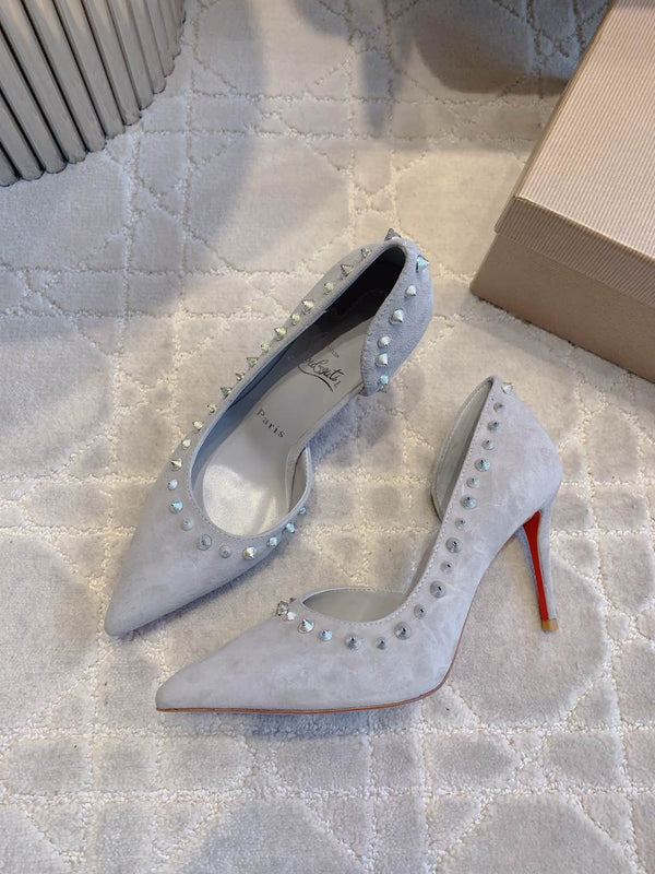 CL Irishell 85 Studded d'Orsay Pumps Light Pewter Suede 177129