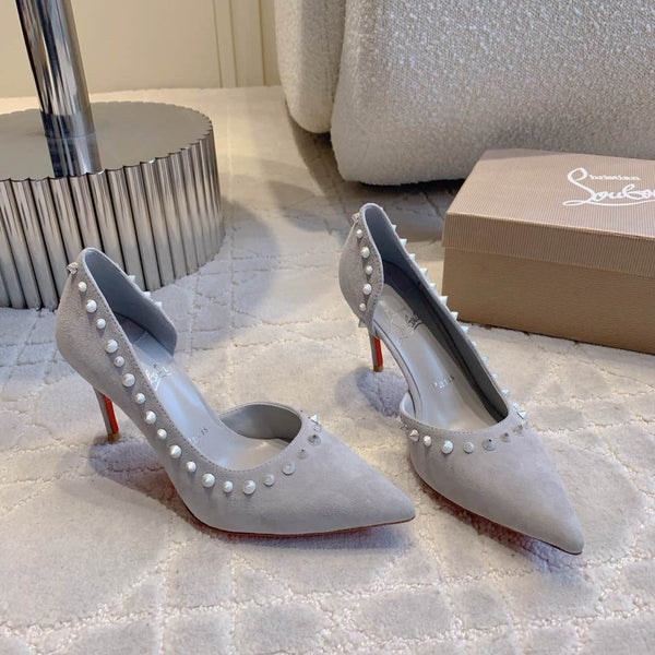 CL Irishell 85 Studded d'Orsay Pumps Light Pewter Suede 177129