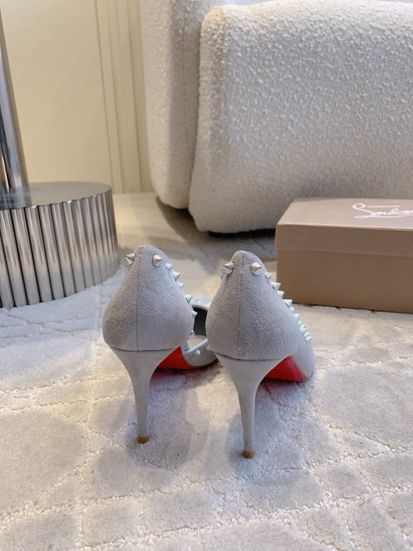 CL Irishell 85 Studded d'Orsay Pumps Light Pewter Suede 177129