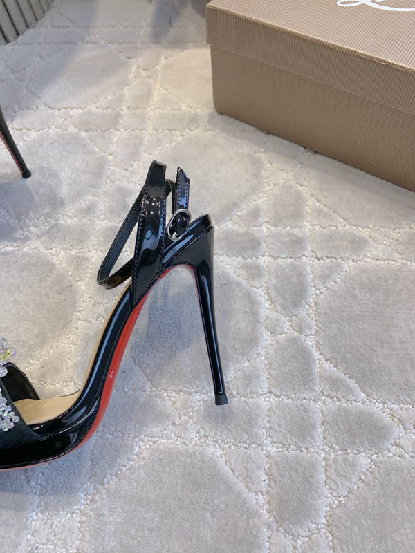 CL Crystal Queen 120 Sandal Black Patent Leather 177122