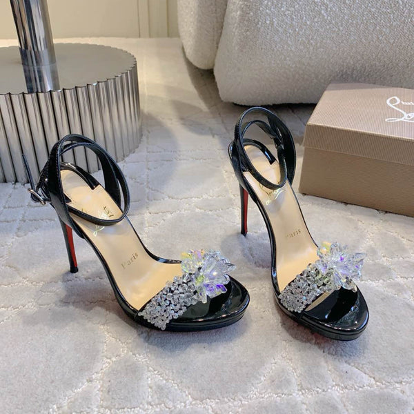 CL Crystal Queen 120 Sandal Black Patent Leather 177122