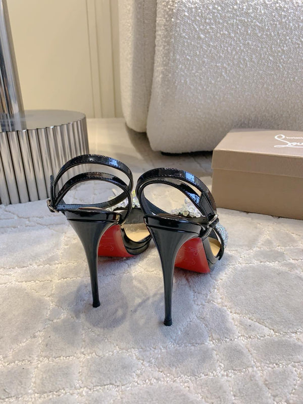 CL Crystal Queen 120 Sandal Black Patent Leather 177122