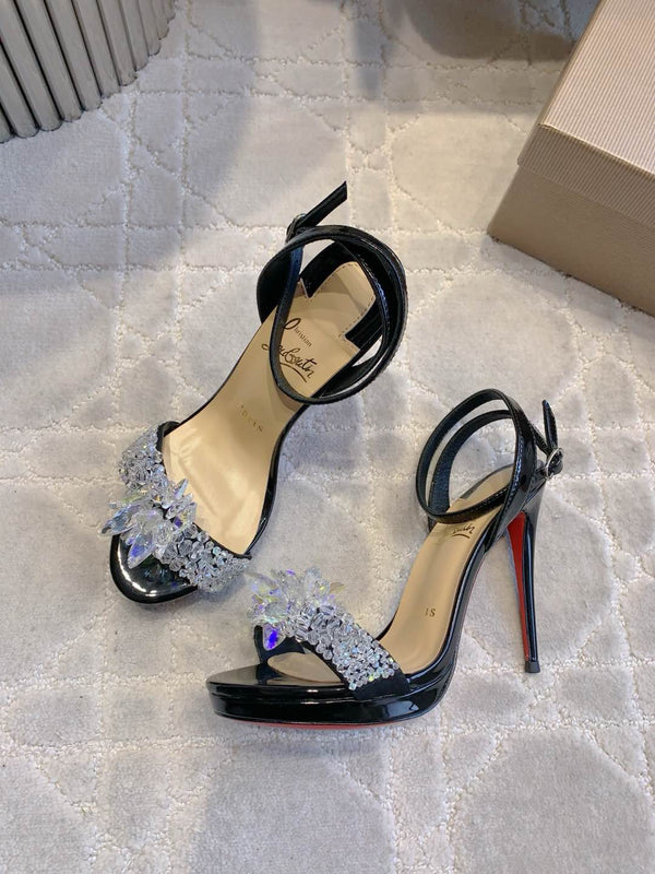 CL Crystal Queen 120 Sandal Black Patent Leather 177122