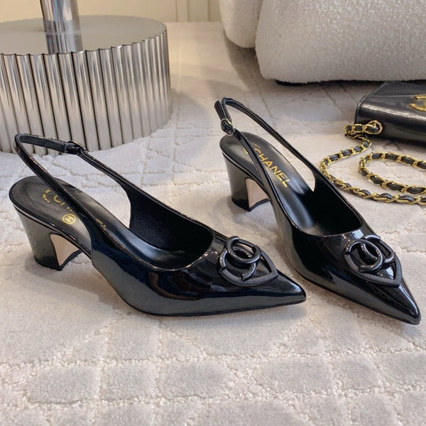 SLINGBACKS ALTI 65 MM IN VITELLO VERNICIATO NERO