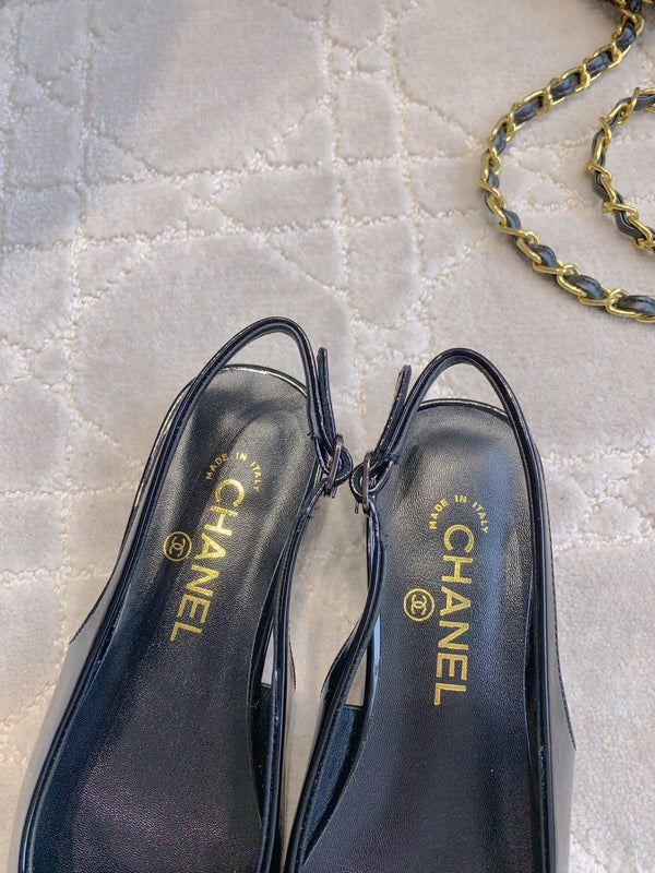 SLINGBACK PIATTE 2 CM IN VITELLO VERNICIATO NERO