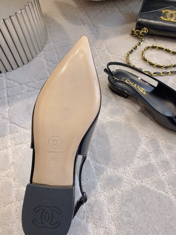 SLINGBACK PIATTE 2 CM IN VITELLO VERNICIATO NERO