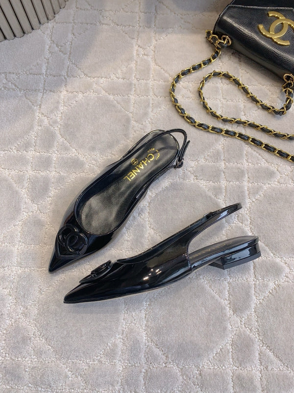 SLINGBACK PIATTE 2 CM IN VITELLO VERNICIATO NERO