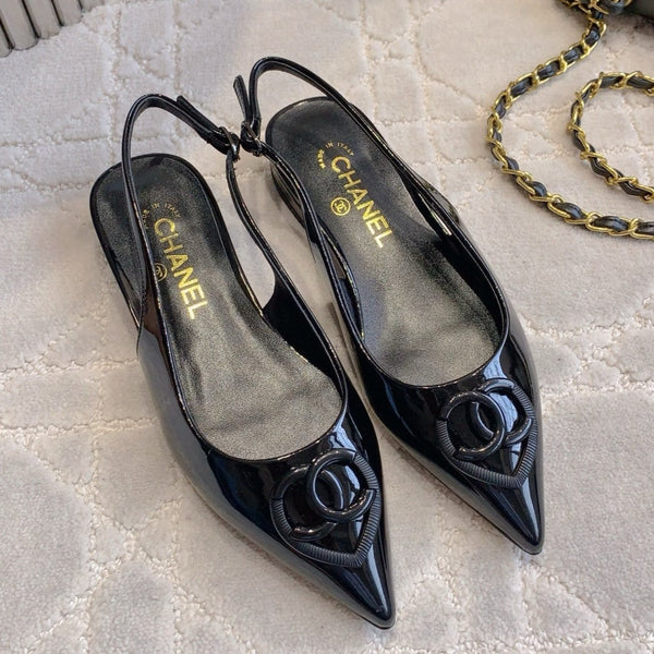 SLINGBACK PIATTE 2 CM IN VITELLO VERNICIATO NERO