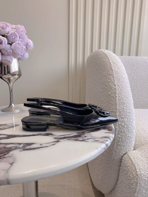 SLINGBACK PIATTE 2 CM IN VITELLO VERNICIATO NERO