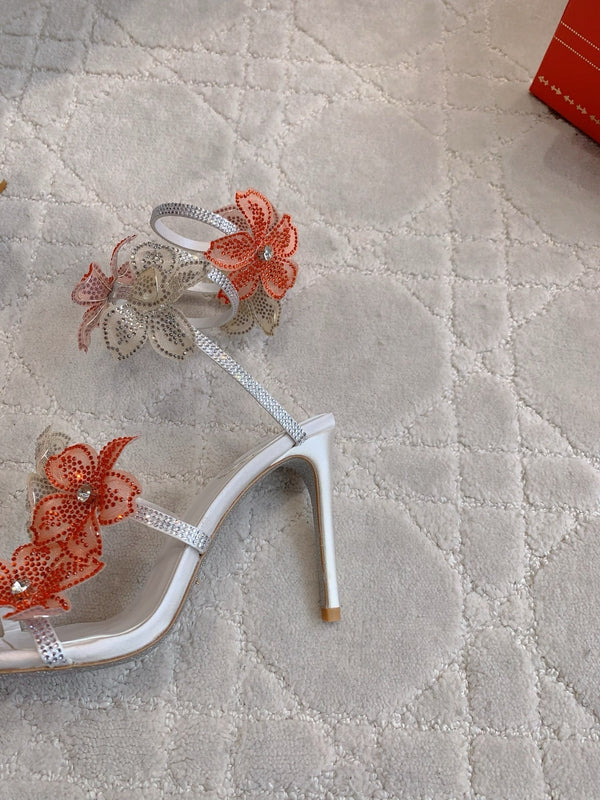 Sandali RC Flower in pelle di pecora argento con strass 328464