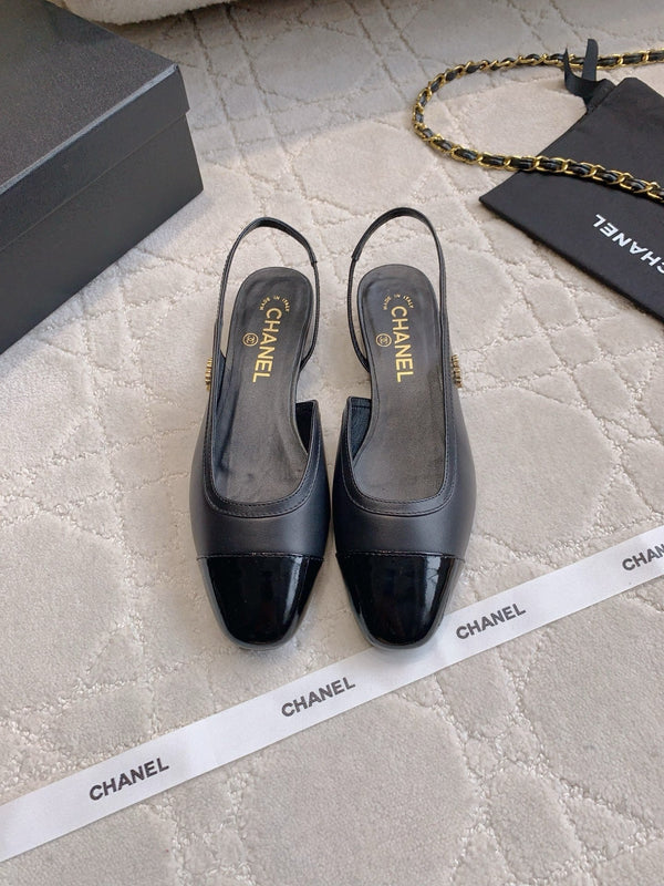 CC Cap Toe Slingback Black Lamskin & Suede 404280