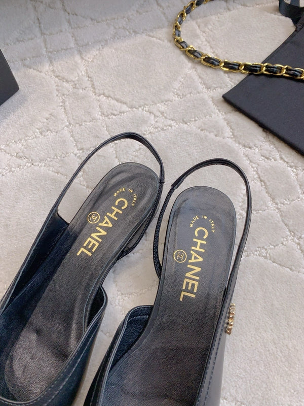 CC Cap Toe Slingback Black Lamskin & Suede 404280