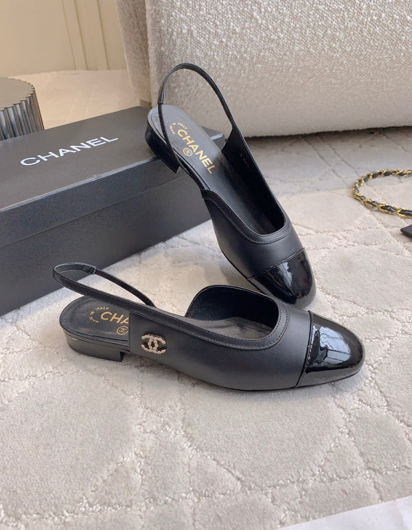 CC Cap Toe Slingback Black Lamskin & Suede 404280