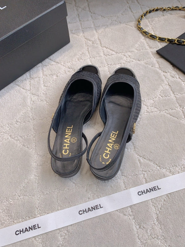 CC Cap Toe Slingback Black Lamskin & Glitter 404279