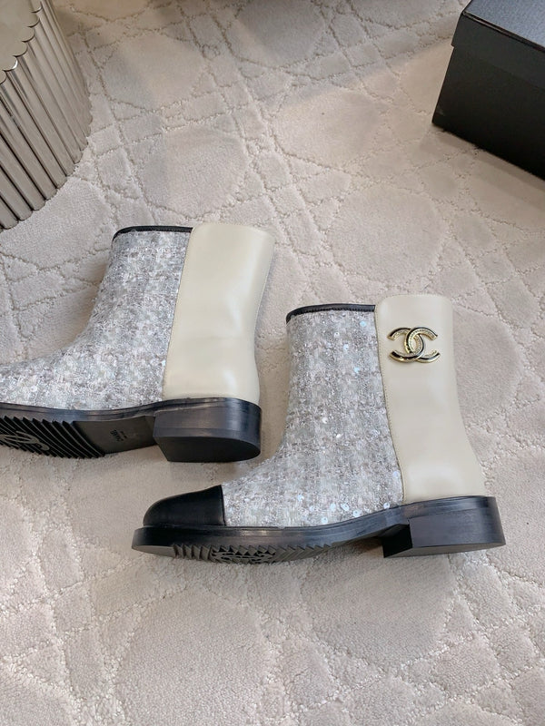 CC Ankle Boot 30mm Slight Beige Cowhide Sliver Glitter 464578