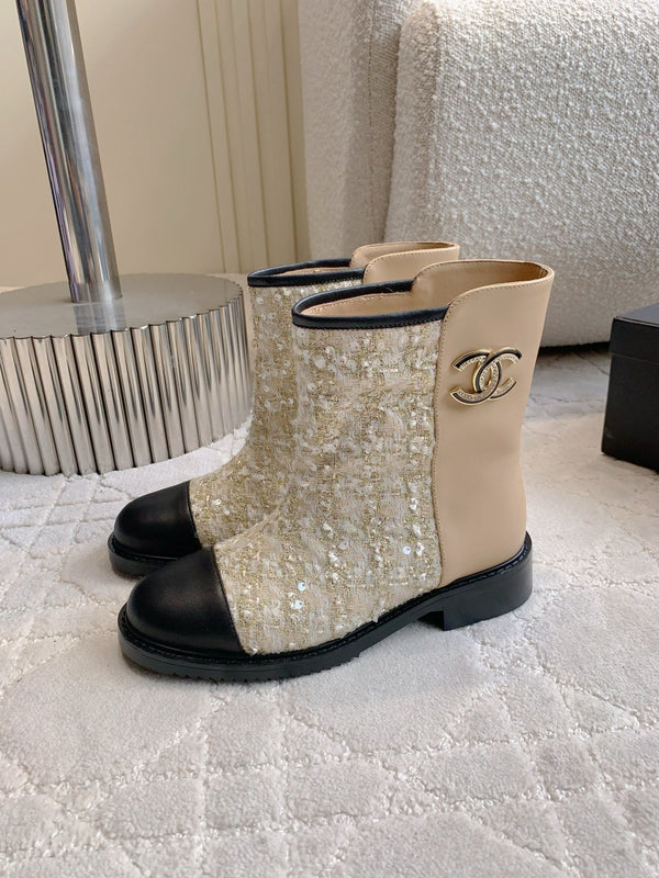 CC Ankle Boot 30mm Beige Cowhide Glitter 464577