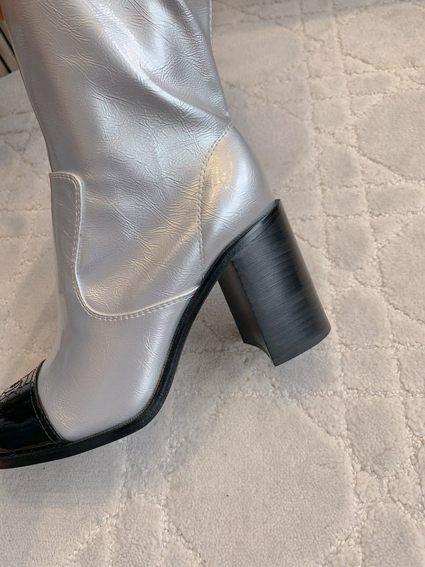 CC 25 Heeled Long Boot Silver mix Black Patent Leather 516680