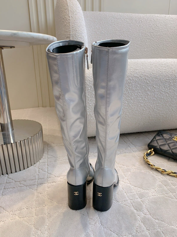 CC 25 Heeled Long Boot Silver mix Black Patent Leather 516680