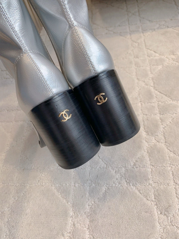 CC 25 Heeled Long Boot Silver mix Black Patent Leather 516680