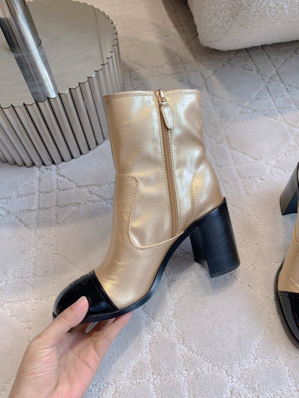 CC 25 Heeled Short Boot Light Gold mix Black Patent Leather 516677
