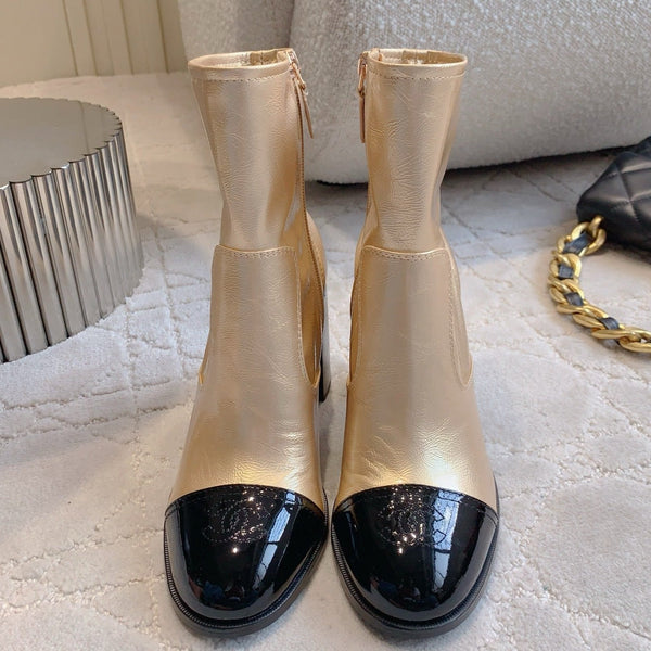 CC 25 Heeled Short Boot Light Gold mix Black Patent Leather 516677