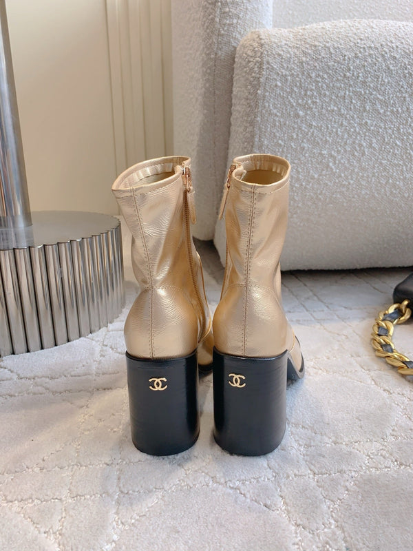 CC 25 Heeled Short Boot Light Gold mix Black Patent Leather 516677