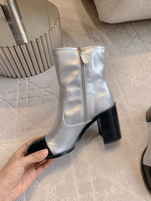 CC 25 Heeled Short Boot Silver mix Black Patent Leather 516676