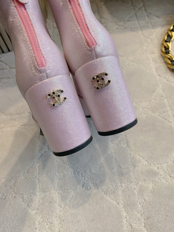CC 25 Short Boot Pink Black Fabric Sheepskin 516639
