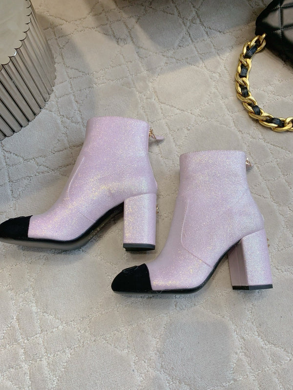 CC 25 Short Boot Pink Black Fabric Sheepskin 516639