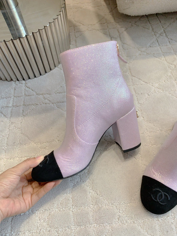 CC 25 Short Boot Pink Black Fabric Sheepskin 516639