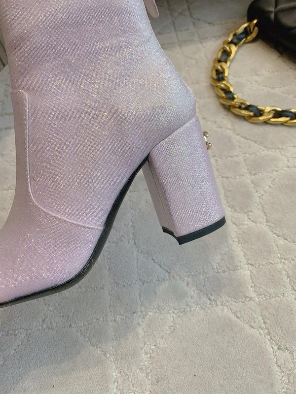 CC 25 Short Boot Pink Black Fabric Sheepskin 516639