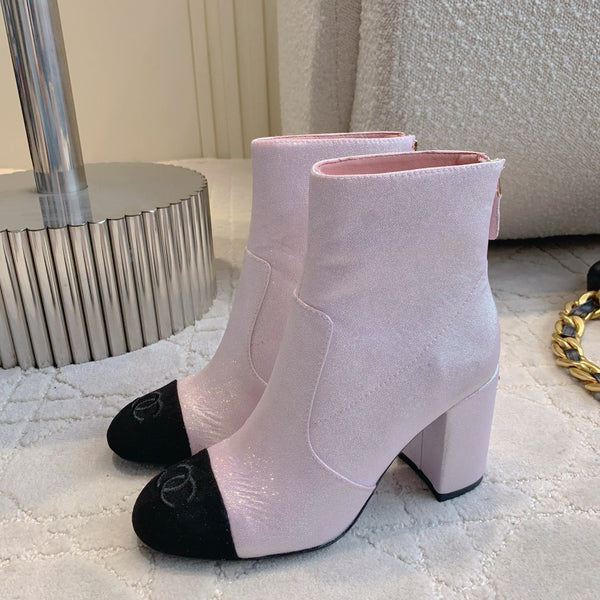 CC 25 Short Boot Pink Black Fabric Sheepskin 516639