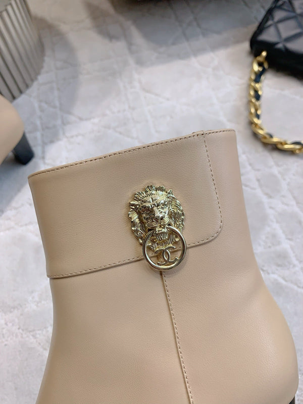 CC 25 Chunky High-heeled Ankle Boots Beige Calfskin 516659