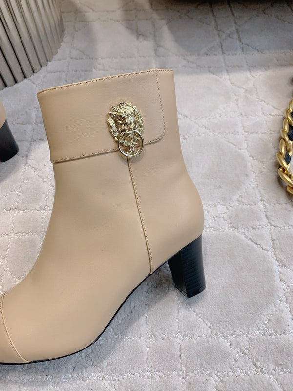 CC 25 Chunky High-heeled Ankle Boots Beige Calfskin 516659