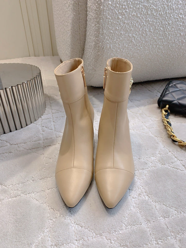 CC 25 Chunky High-heeled Ankle Boots Beige Calfskin 516659