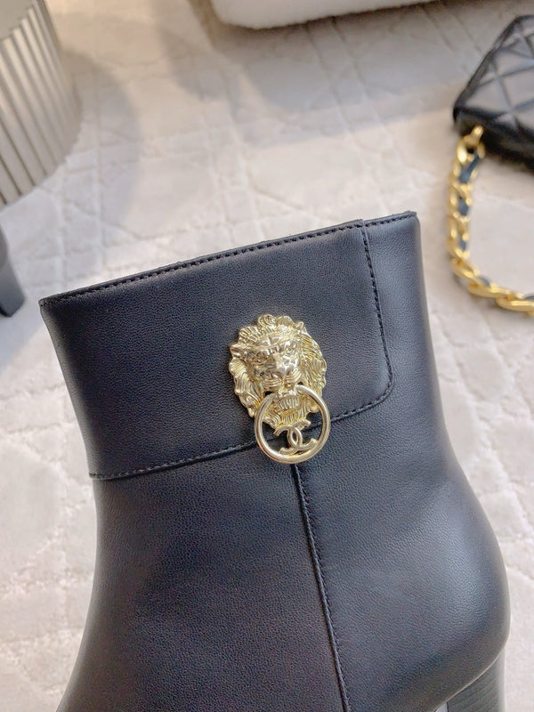 CC 25 Chunky High-heeled Ankle Boots Black Gold Calfskin 516660