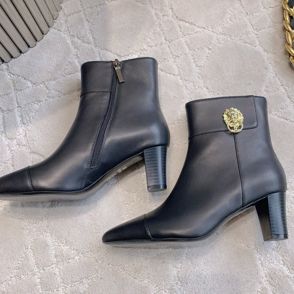 CC 25 Chunky High-heeled Ankle Boots Black Gold Calfskin 516660