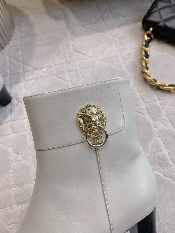 CC 25 Chunky High-heeled Ankle Boots White Calfskin 516658