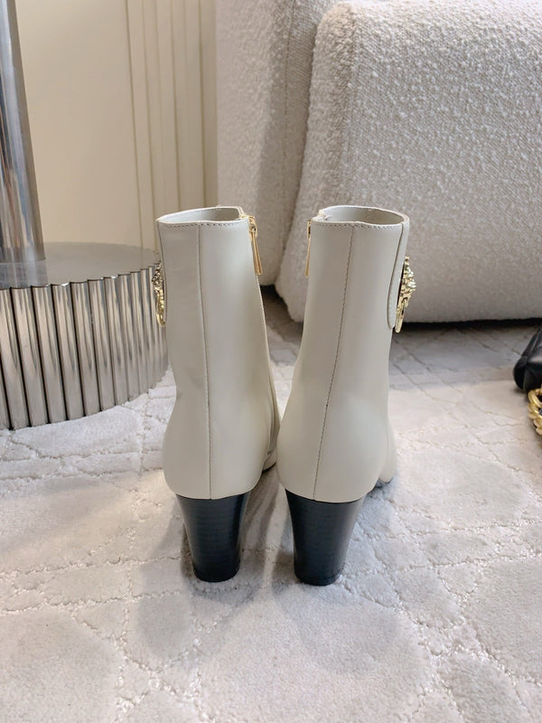 CC 25 Chunky High-heeled Ankle Boots White Calfskin 516658